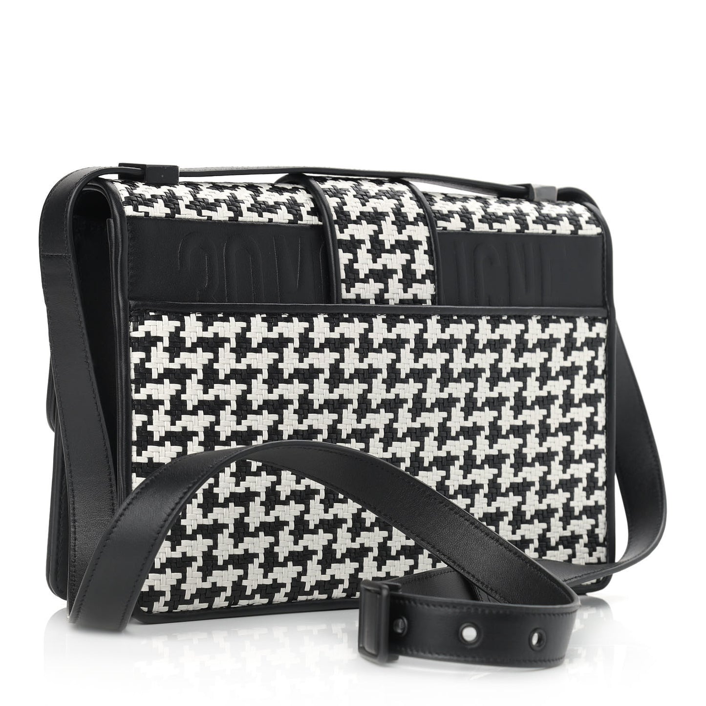 Lambskin Houndstooth Braided 30 Montaigne Flap Bag Black White