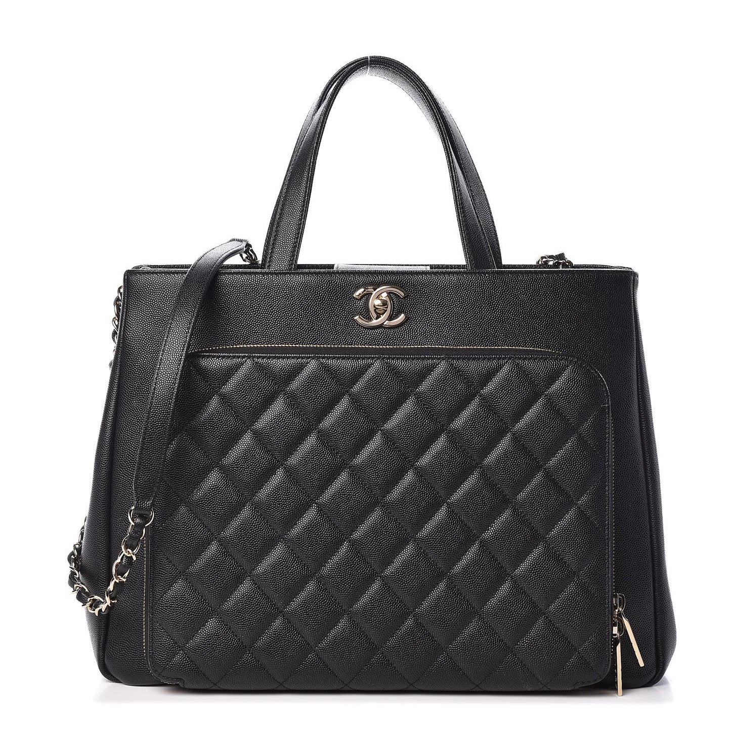 Caviar Quilted Large Business Affinity Shopping Bag Black