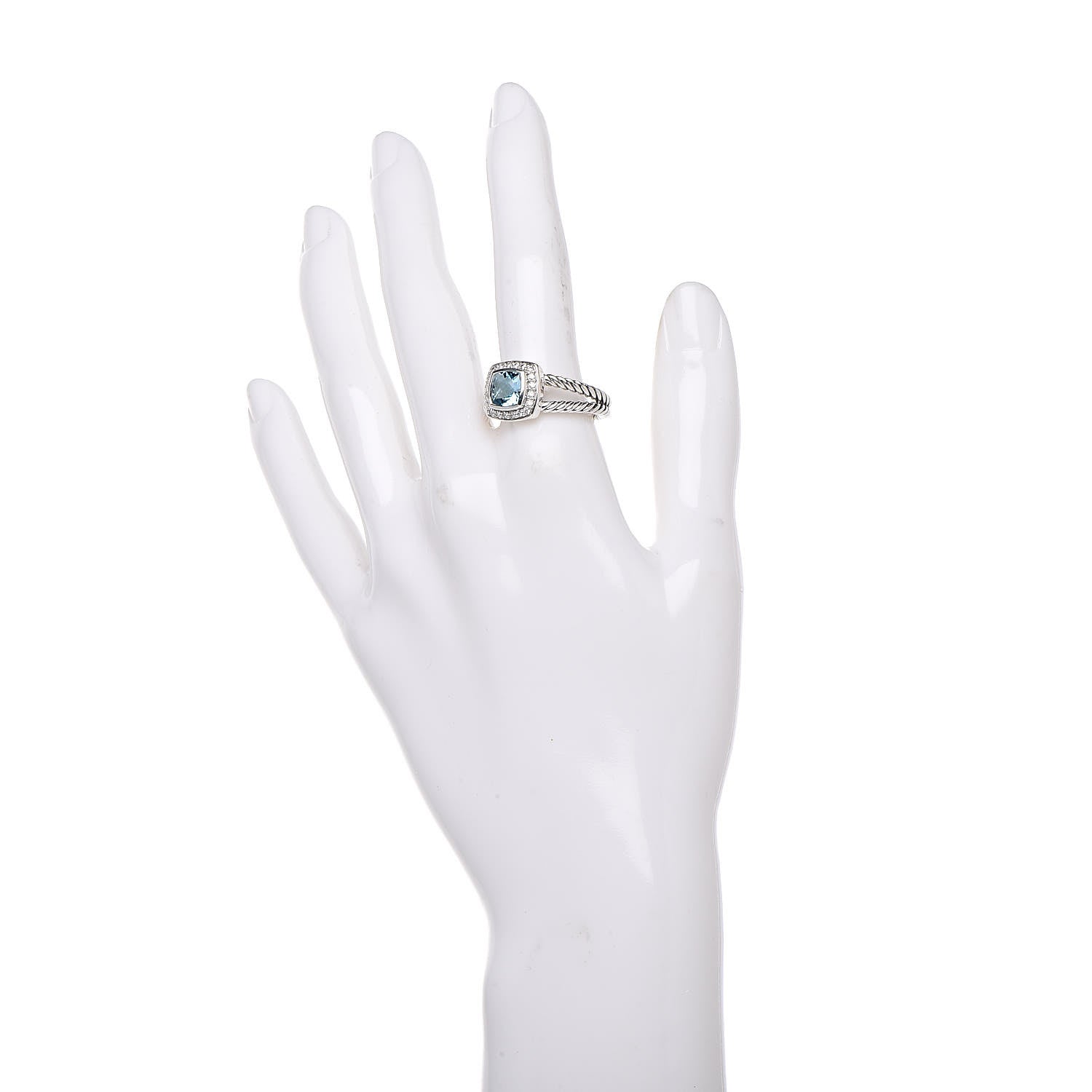 David Yurman Sterling Silver Diamond Blue Topaz 7mm Petite Albion Ring 60 9 2 of 5