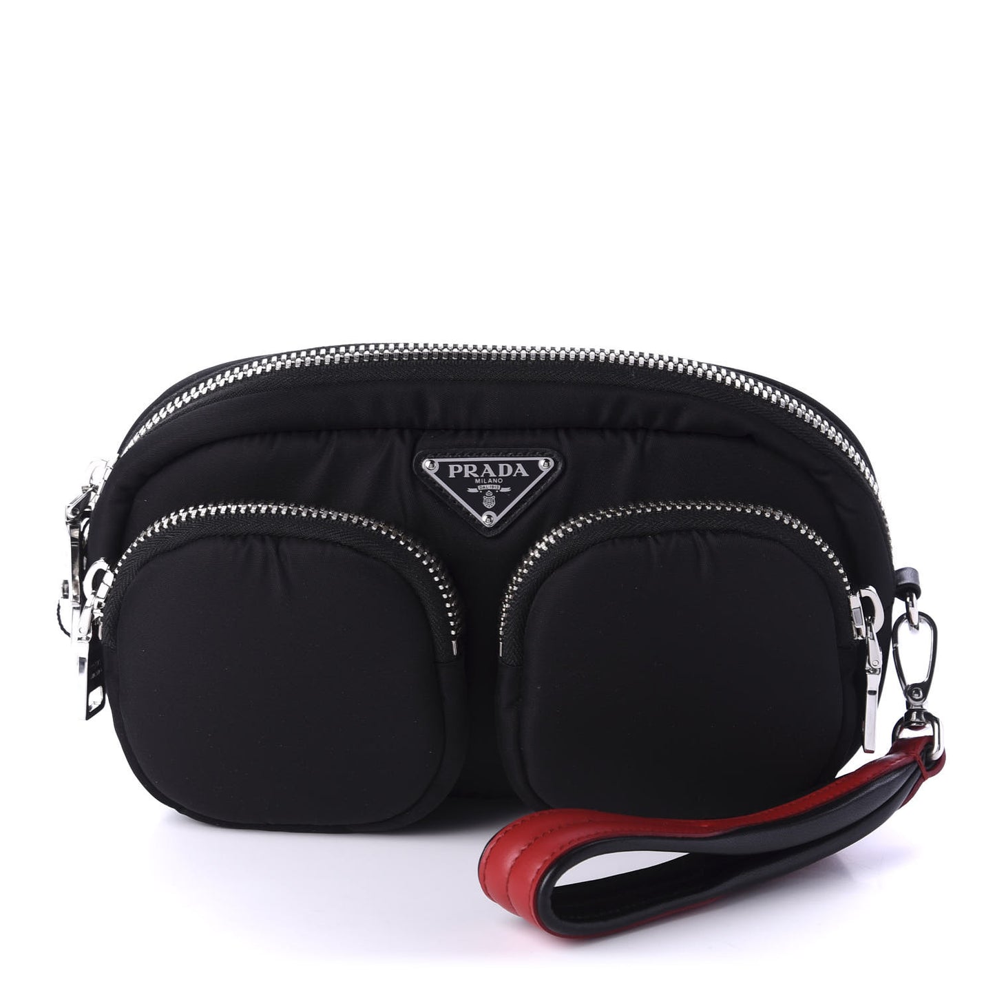 Tessuto Nylon Double Pocket Wristlet Pouch Black Fuoco