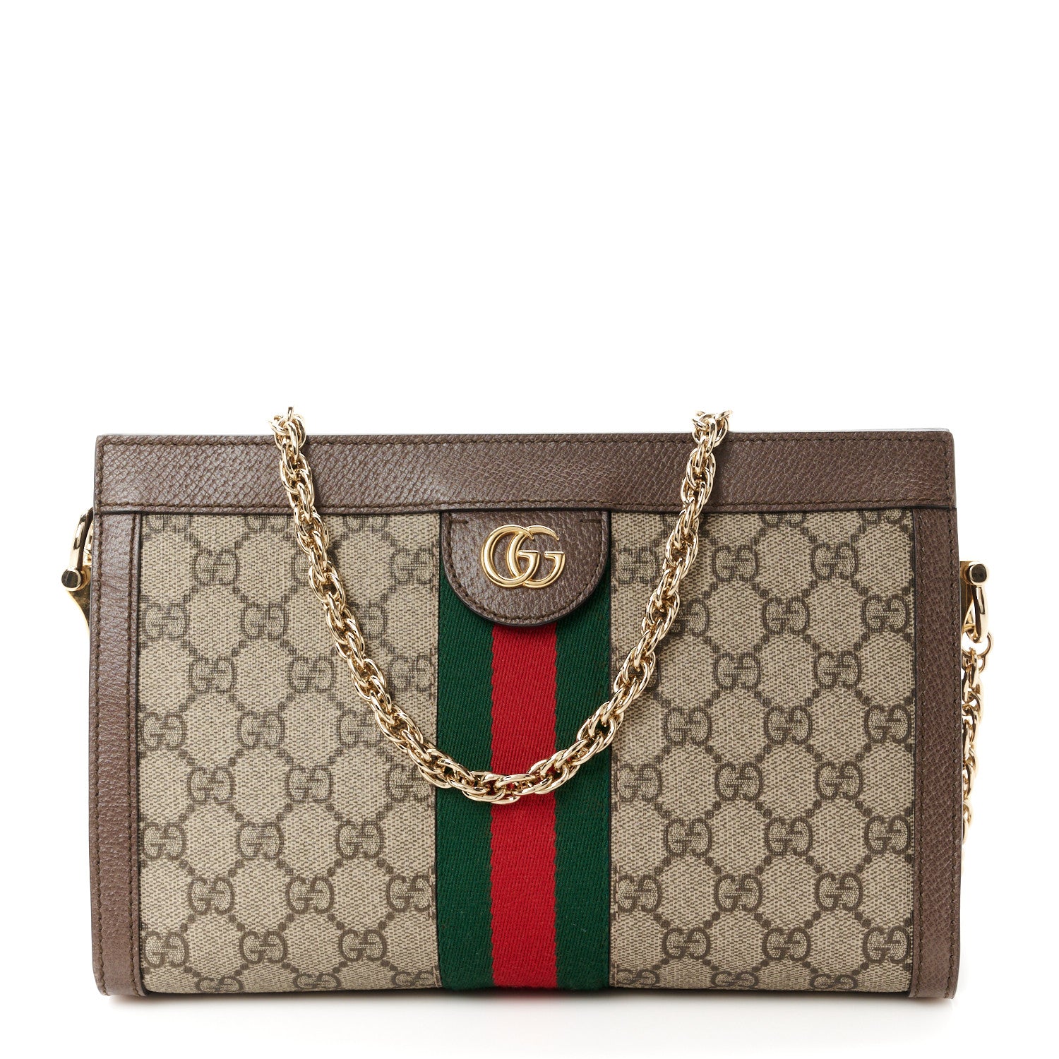 Gucci GG Supreme Monogram Web Small Ophidia Chain Shoulder Bag Brown 1 of 11