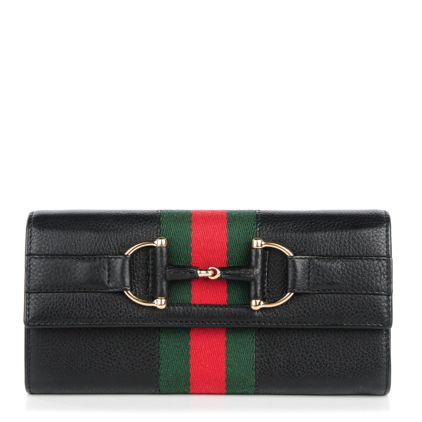 Calfskin Web Horsebit Chain Clutch Wallet Black