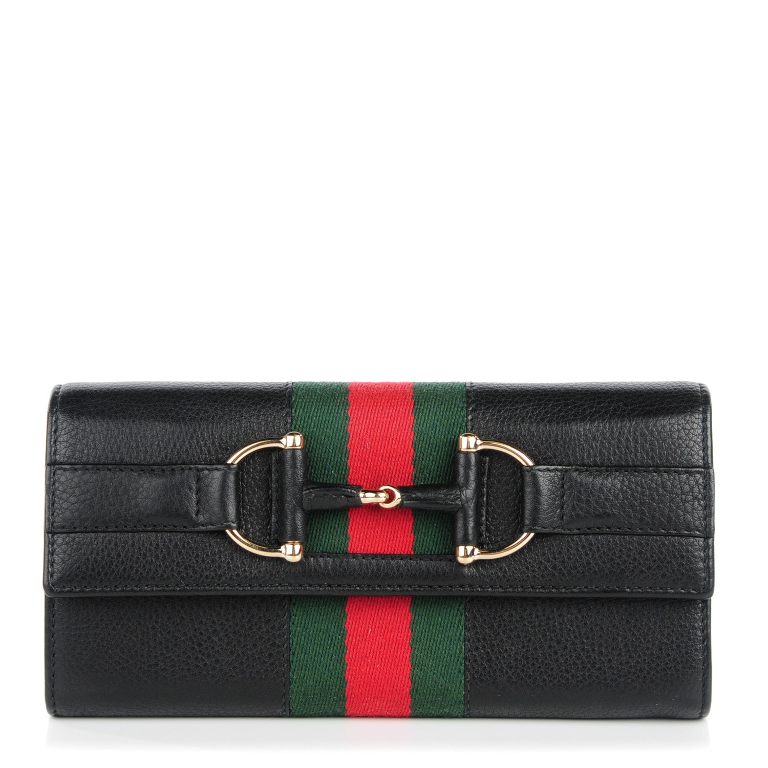 Gucci Calfskin Web Horsebit Chain Clutch Wallet Black 1 of 8