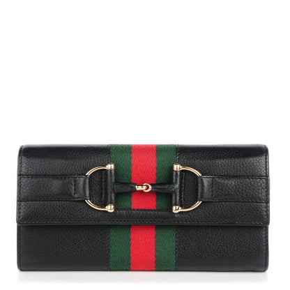 Gucci Calfskin Web Horsebit Chain Clutch Wallet Black 1 of 8