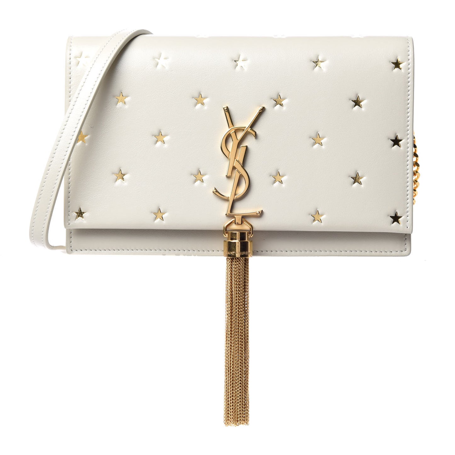 Calfskin Star Print Monogram Kate Tassel Chain Wallet White Gold