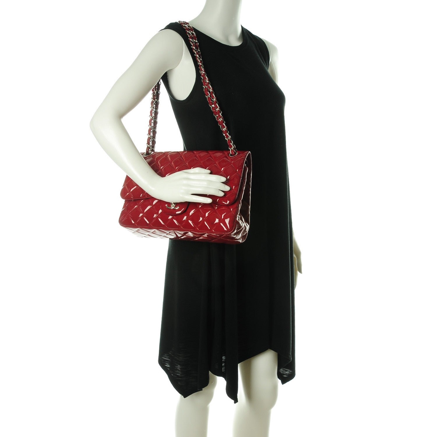 Chanel Patent Quilted Jumbo Double Flap Dark Red 2 of 10