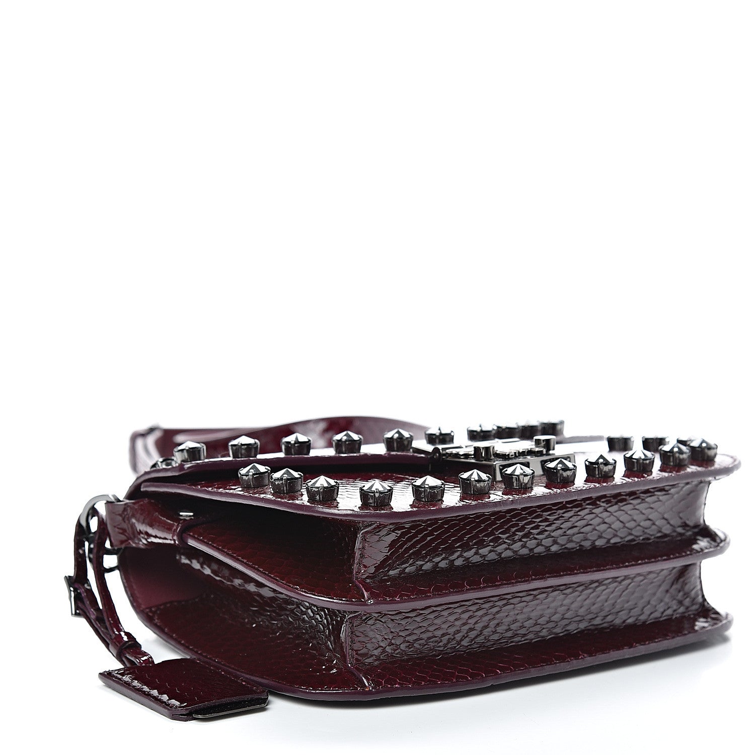 MCM Snakeskin Embossed Patent Studded Small Patricia Crossbody Bag Very Plum 3 of 10