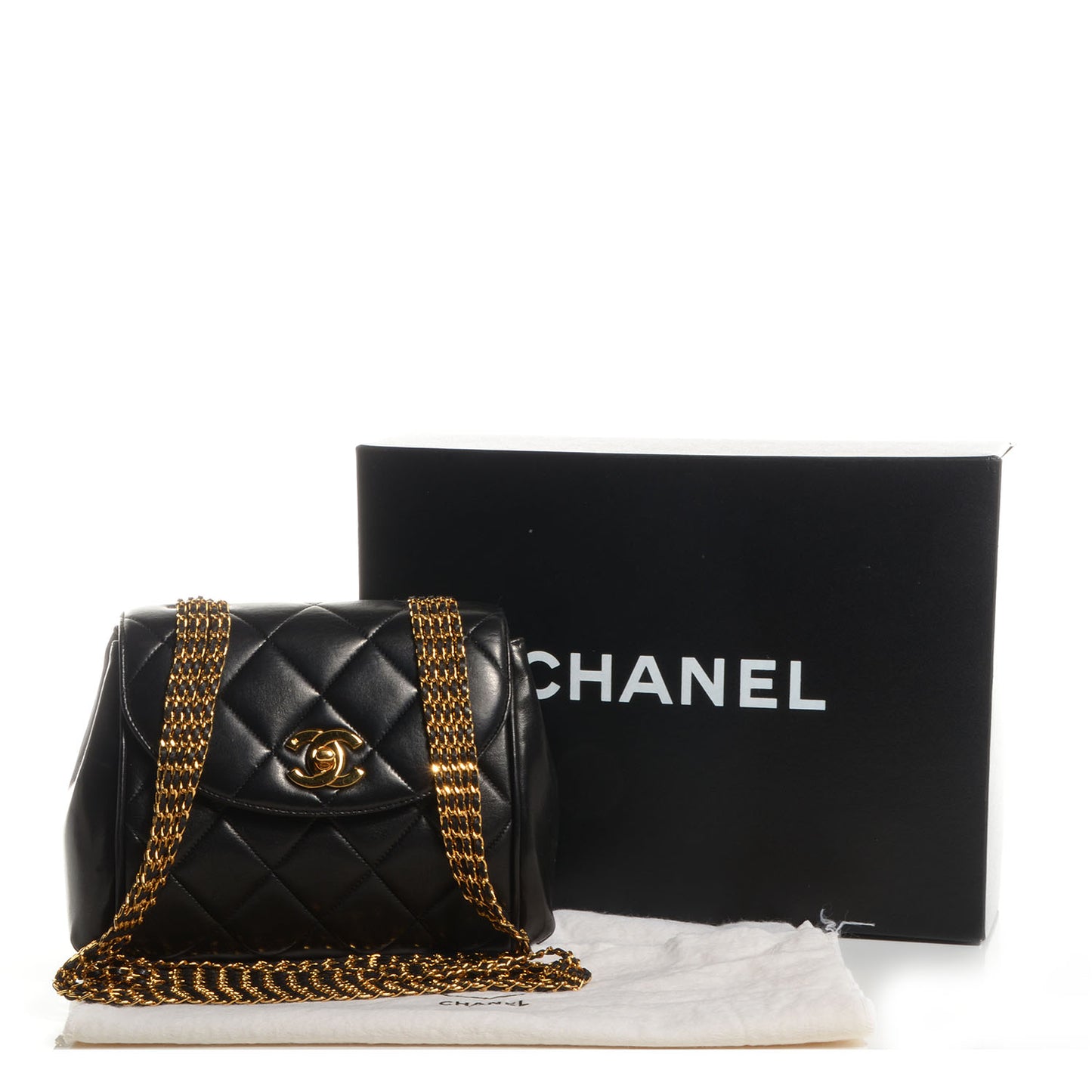 Lambskin Quilted 5 Chain Small Flap Black