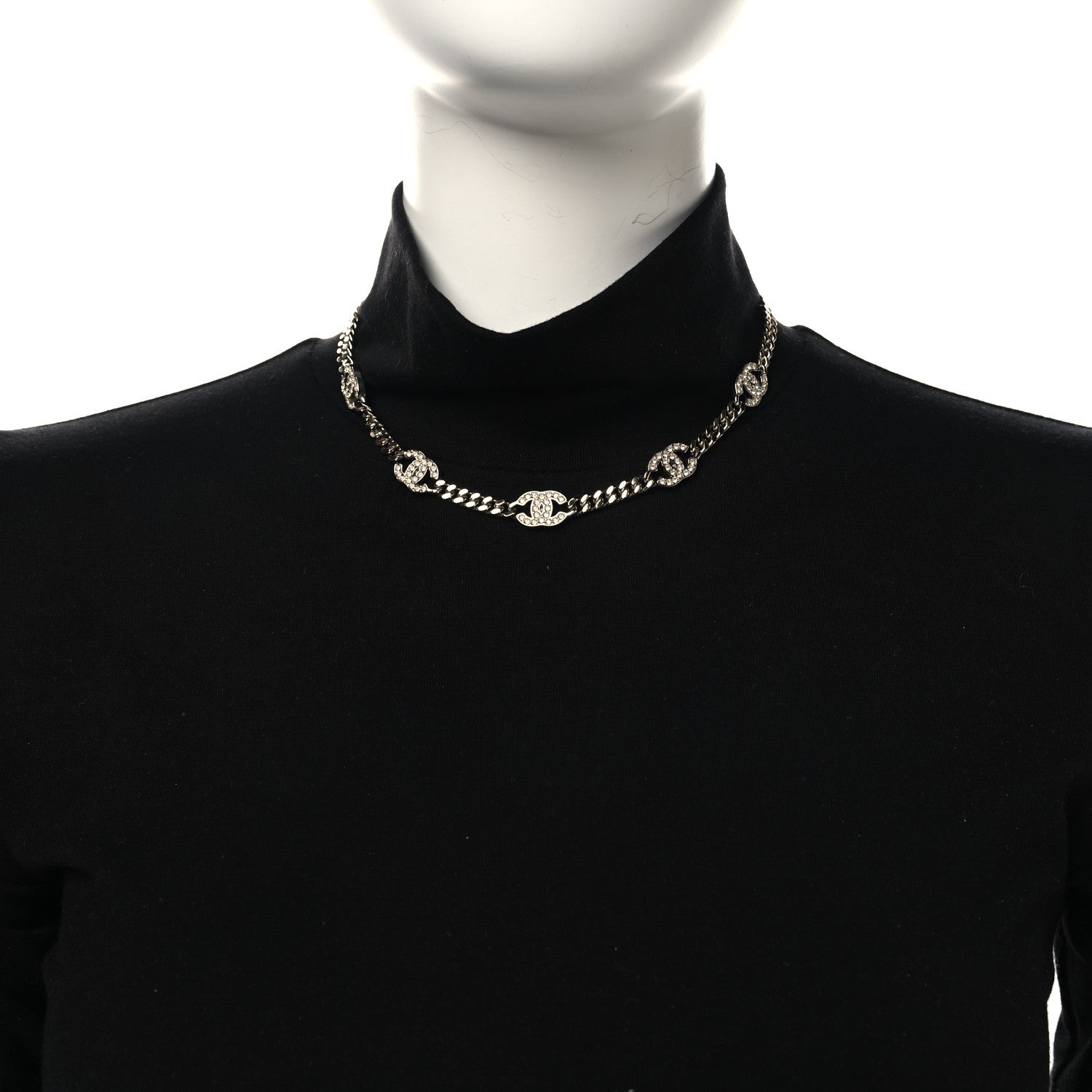 Chanel Metal Crystal Chain CC Choker Gold Silver 2 of 5