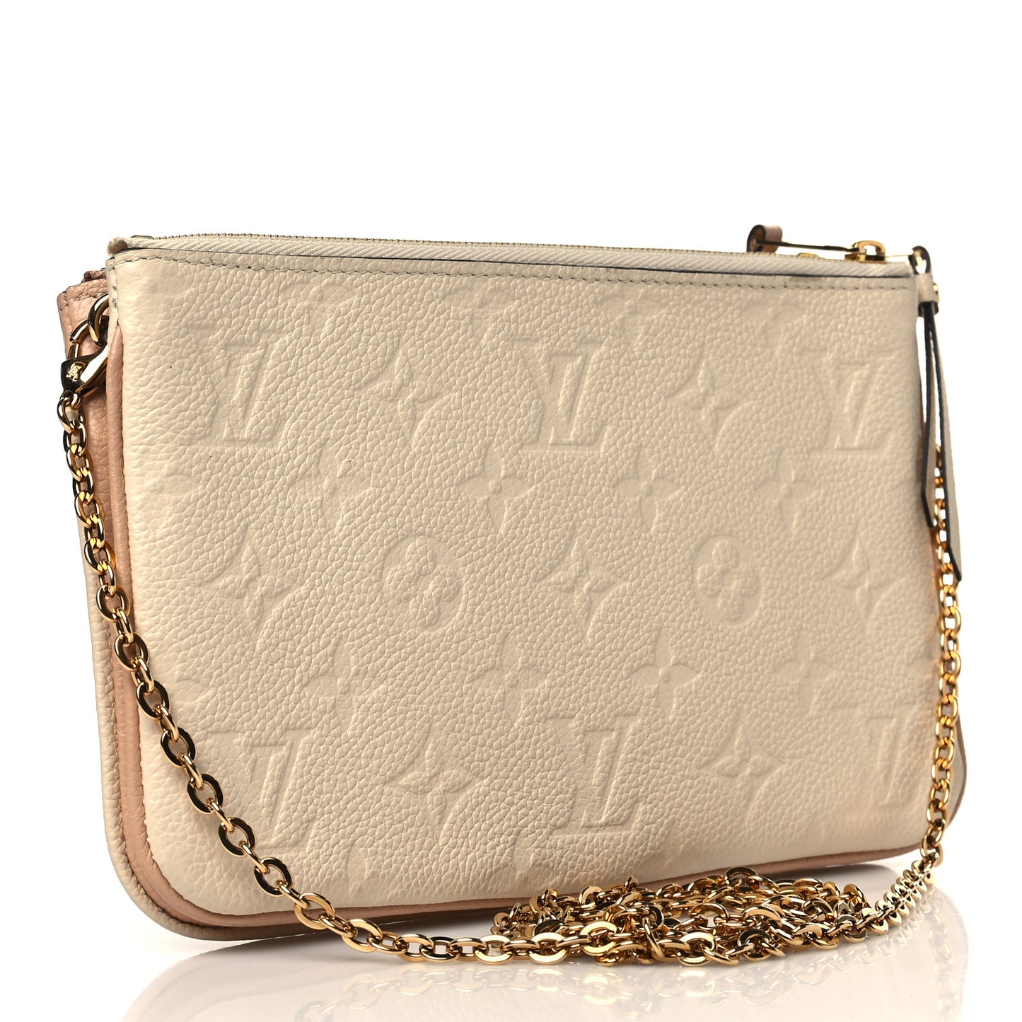 Empreinte Double Zip Pochette Beige Rose Creme