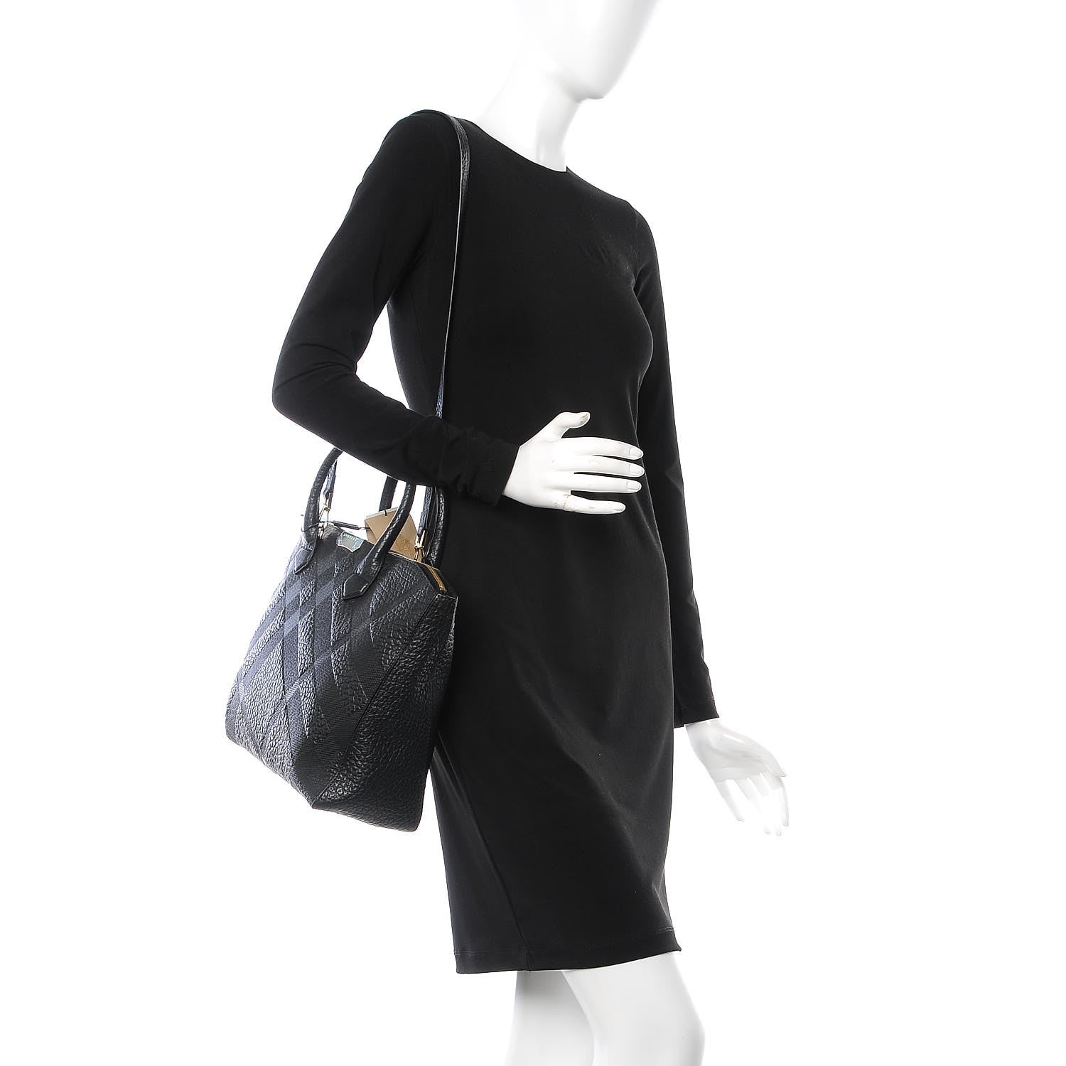 Burberry Heritage Grain Check Embossed Medium Dewsbury Tote Black 1 of 5