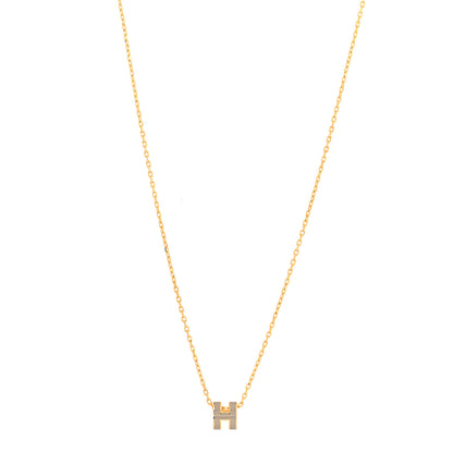 Hermes Lacquered Gold Mini Pop H Pendant Necklace Marron Glace 1 of 5