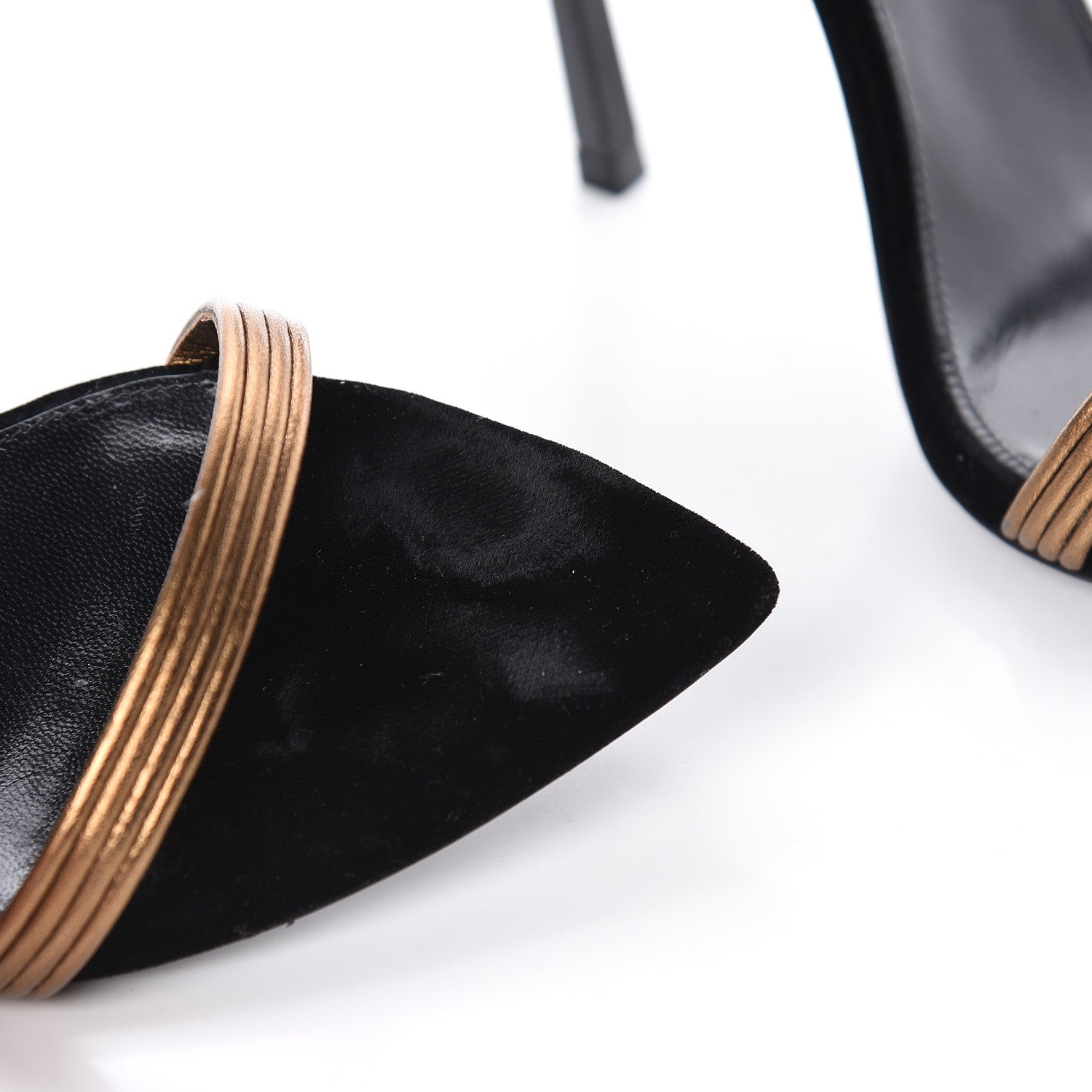 Saint Laurent Metallic Velvet Talitha Ankle Strap Sandals 36 Black Gold 8 of 13