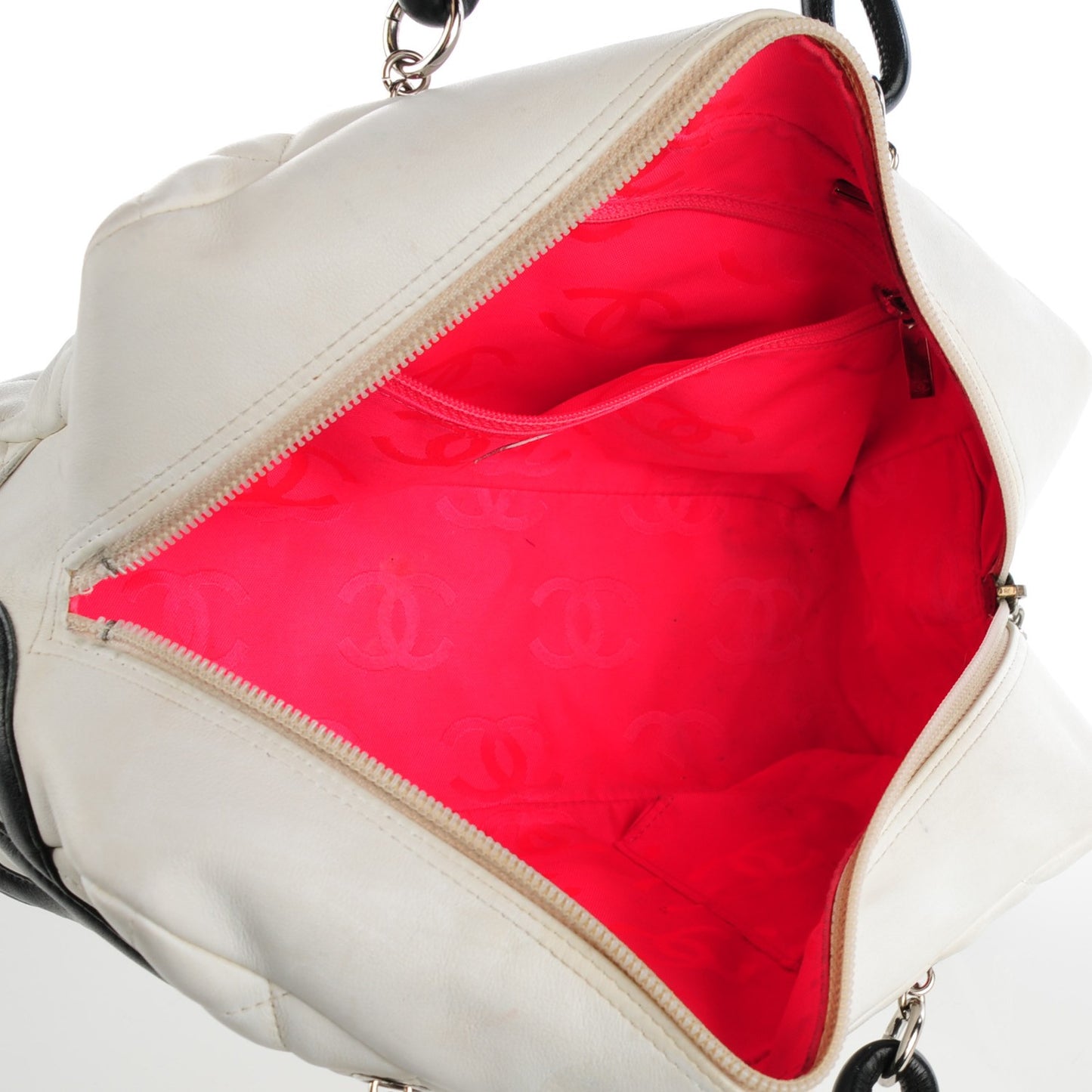Calfskin Quilted Large Cambon Bowler White Black