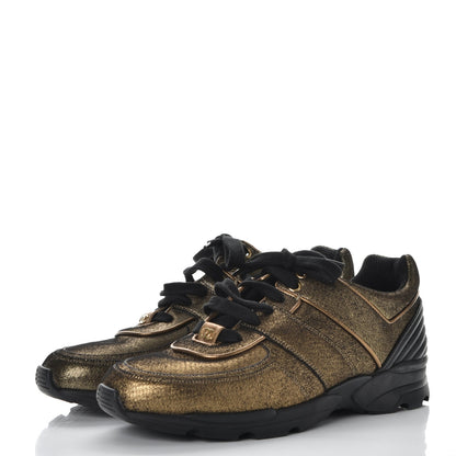 Chanel Fabric Calfskin CC Sneakers 41.5 Golden Brown 3 of 11
