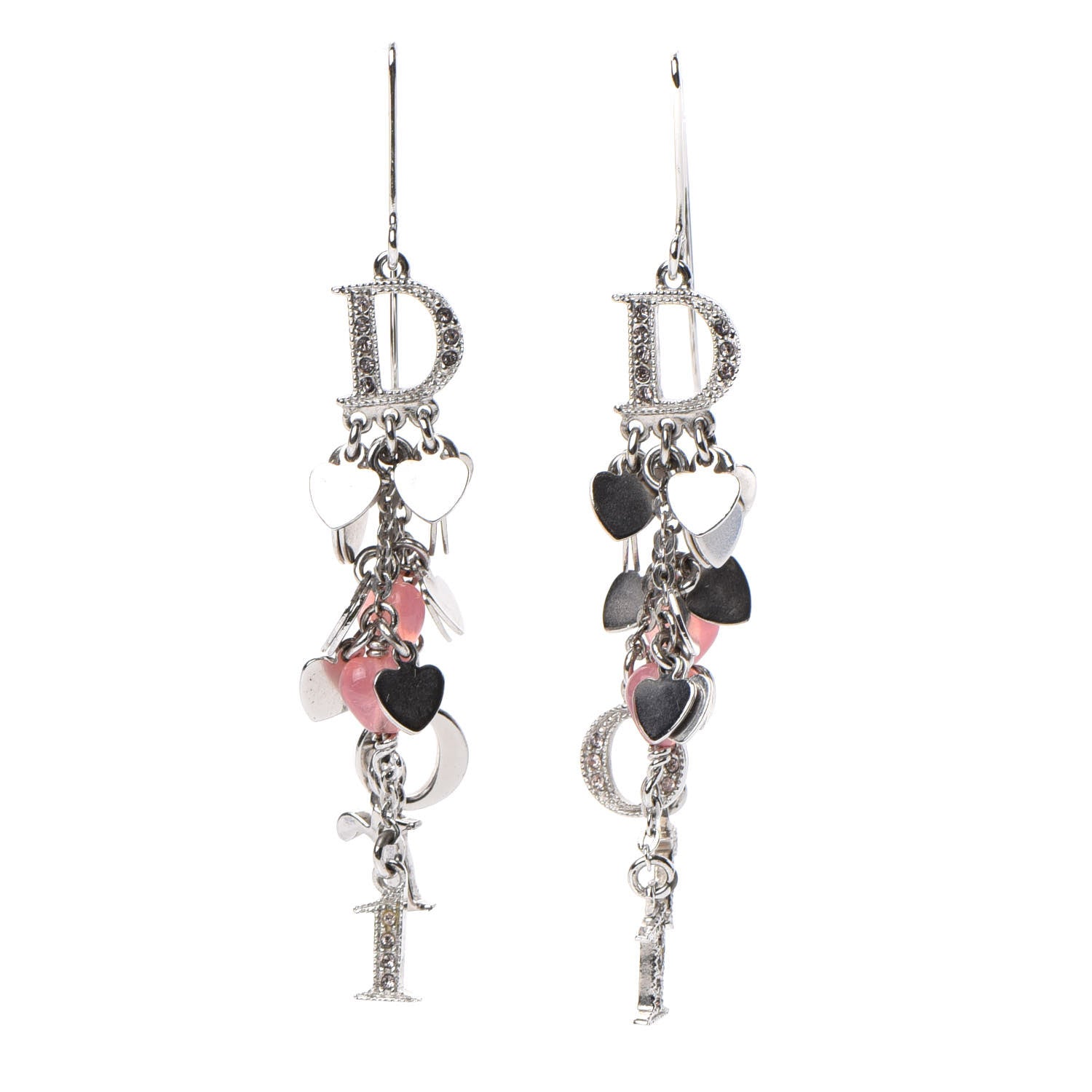 Christian Dior Heart Earrings Silver Pink 1 of 4