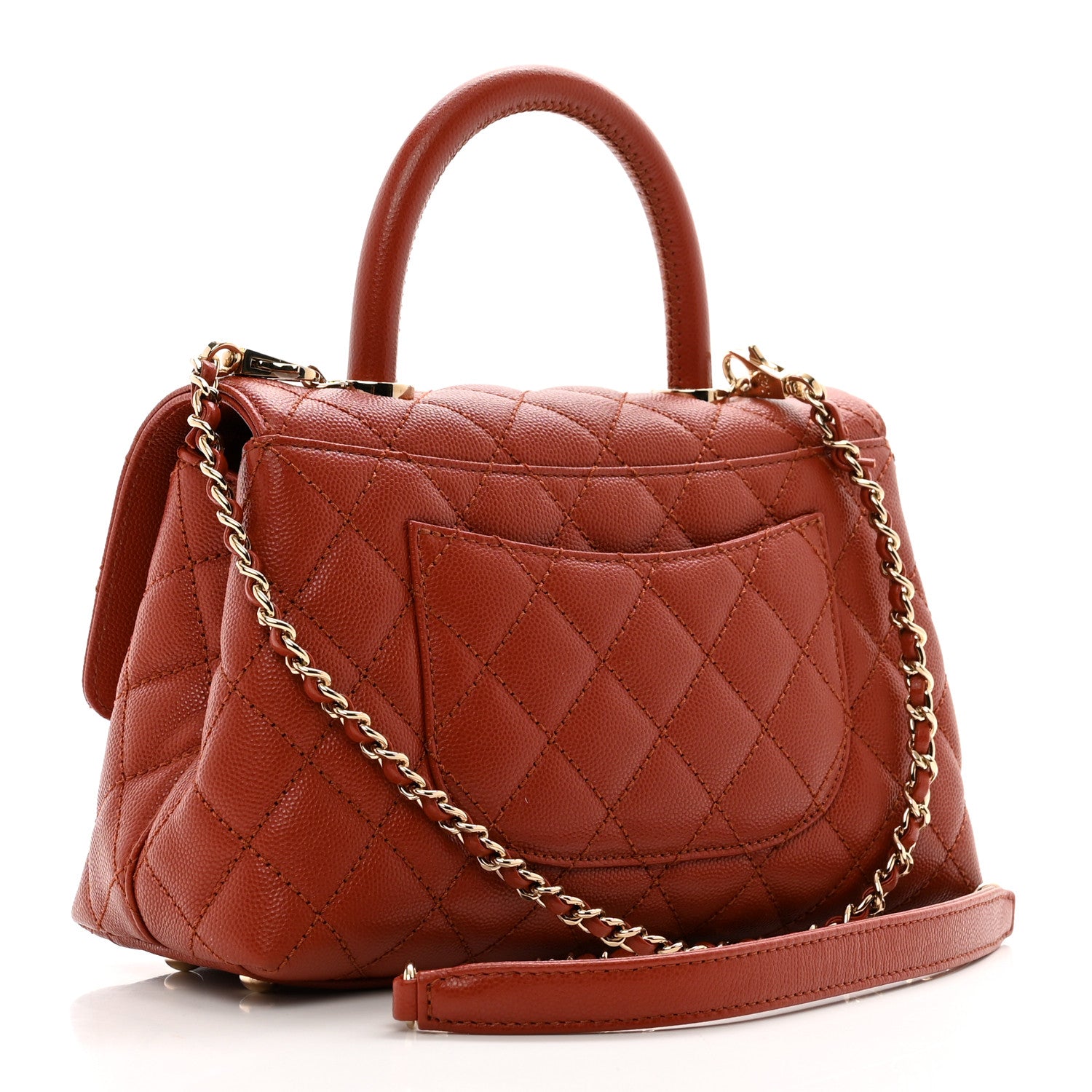 Chanel Caviar Quilted Mini Coco Handle Flap Dark Orange 3 of 10