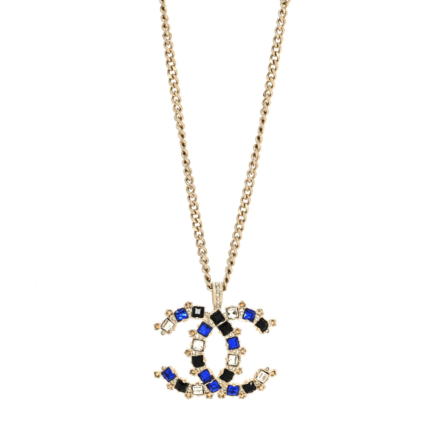 Crystal CC Pendant Necklace Gold Blue