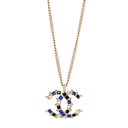Chanel Crystal CC Pendant Necklace Gold Blue 1 of 5