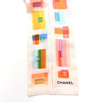 Chanel Silk Logo Slim Bandeau Scarf White Multicolor 4 of 6