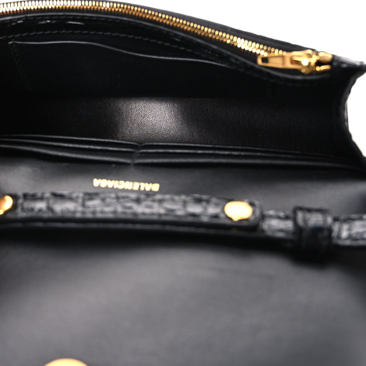Shiny Calfskin Crocodile Embossed Hourglass Chain Bag Black