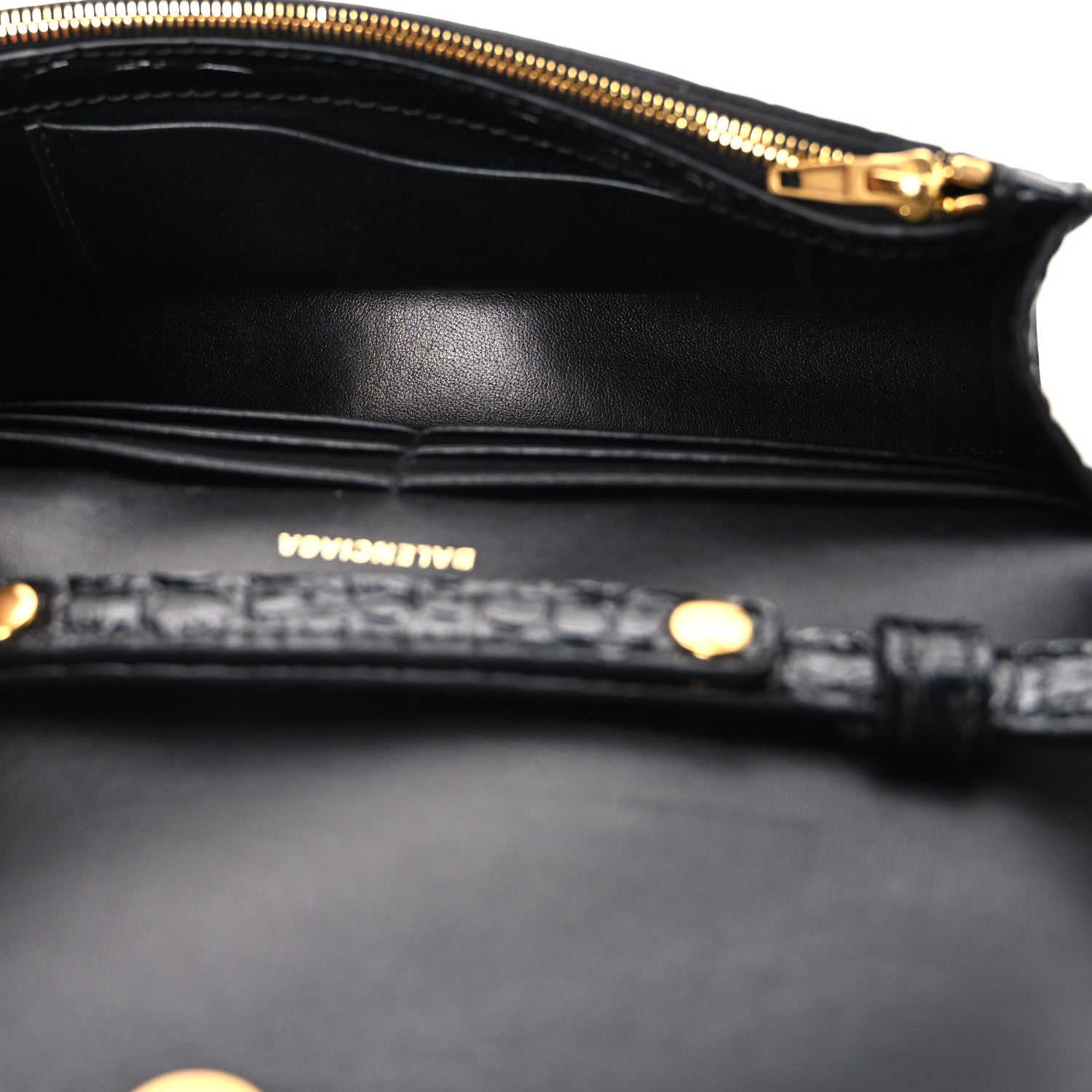 Balenciaga Shiny Calfskin Crocodile Embossed Hourglass Chain Bag Black 4 of 10