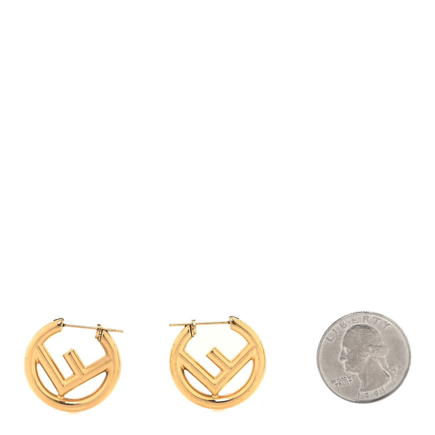 Fendi Metal FF Hoop Earrings Gold 2 of 5
