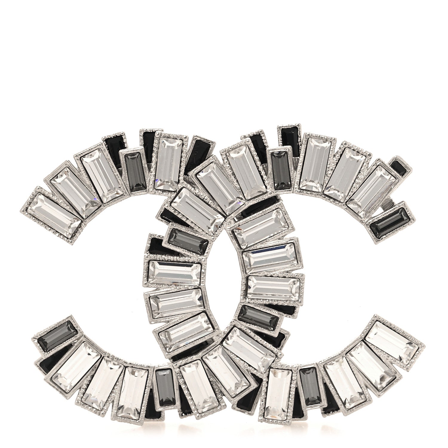 Chanel Crystal Baguette CC Brooch Silver Black 1 of 4