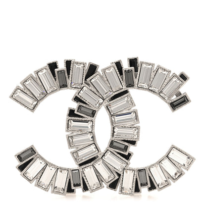 Chanel Crystal Baguette CC Brooch Silver Black 1 of 4