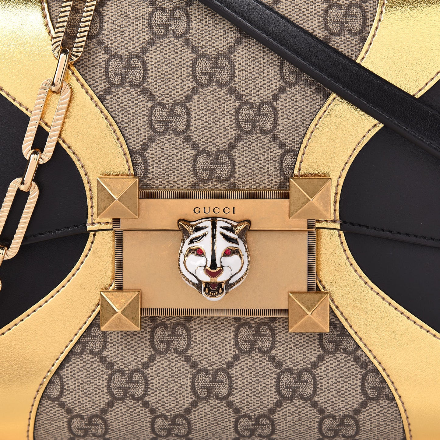 GG Supreme Monogram Small Osiride Top Handle Bag Black Gold