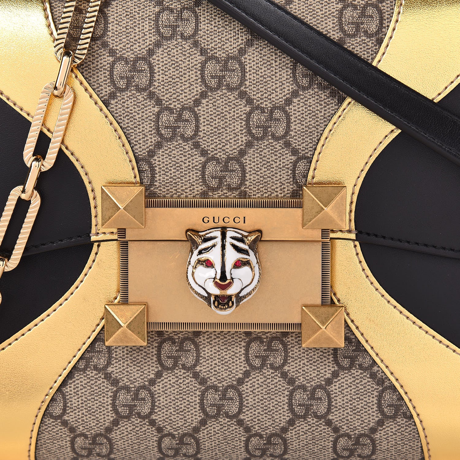 Gucci GG Supreme Monogram Small Osiride Top Handle Bag Black Gold 13 of 13