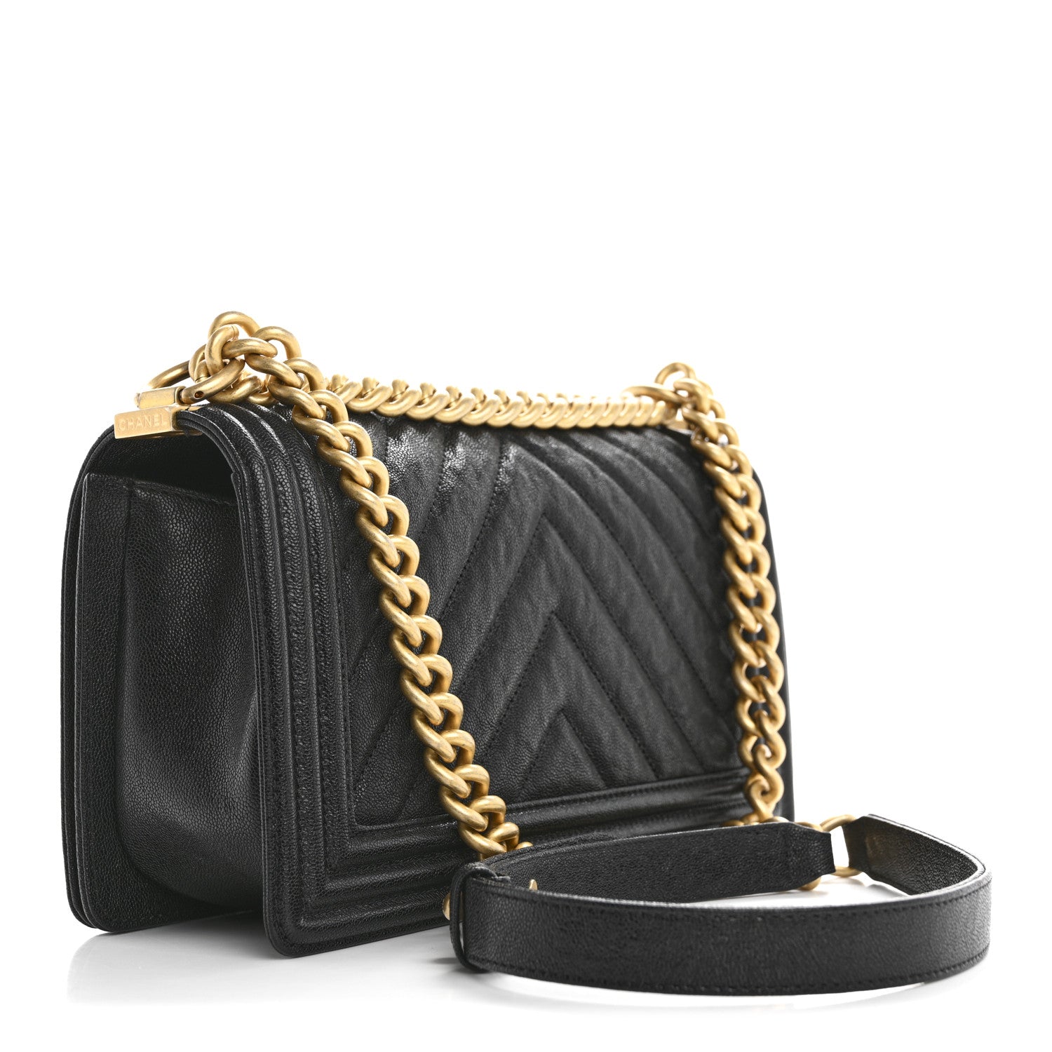 Chanel Caviar Chevron Quilted Medium Boy Flap Black 3 of 13