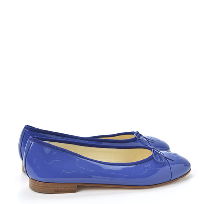 Chanel Patent Calfskin CC Cap Toe Ballerina Flats 40 Blue 4 of 9