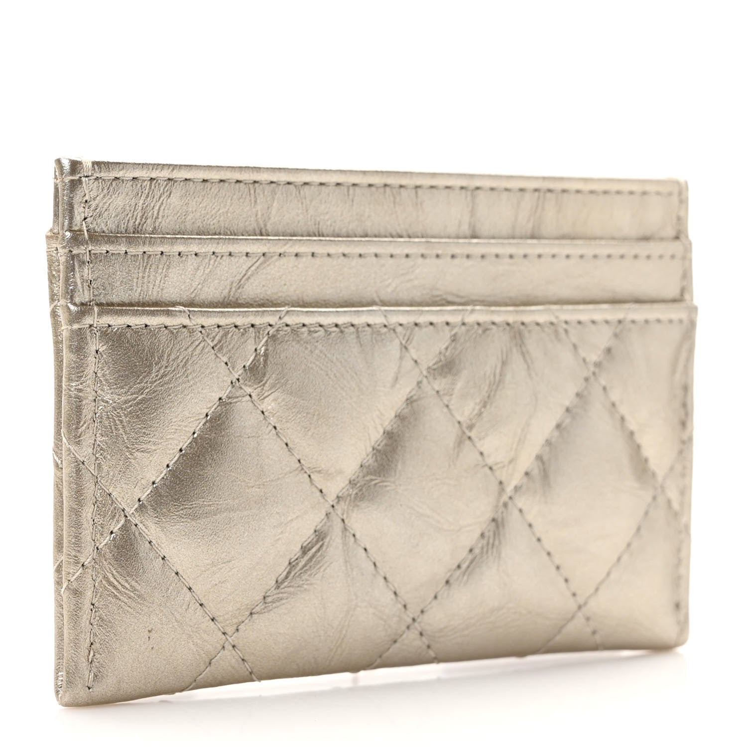 Chanel Metallic Aged Calfskin Quilted Reissue Card Holder Light Gold 3 of 7