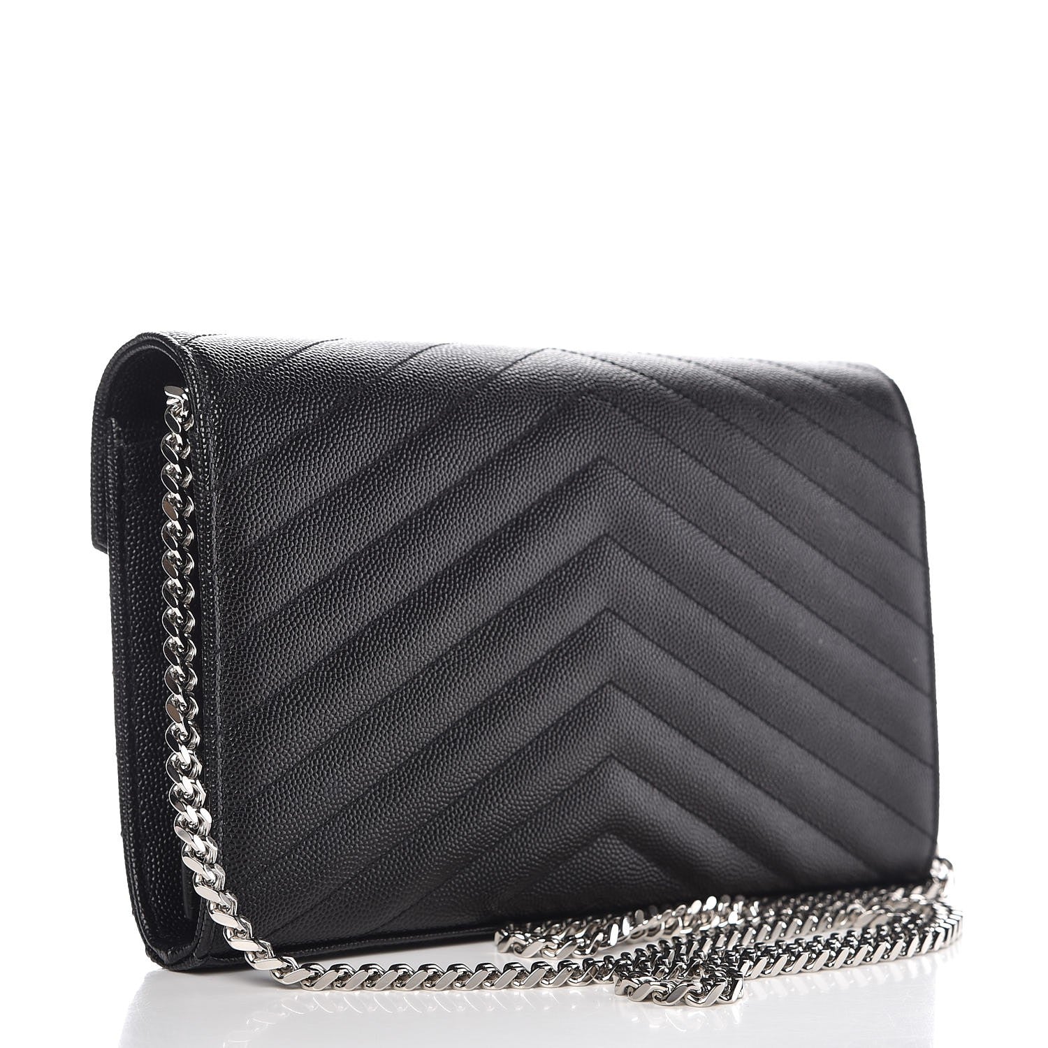 Saint Laurent Grain De Poudre Matelasse Chevron Monogram Chain Wallet Black 3 of 7