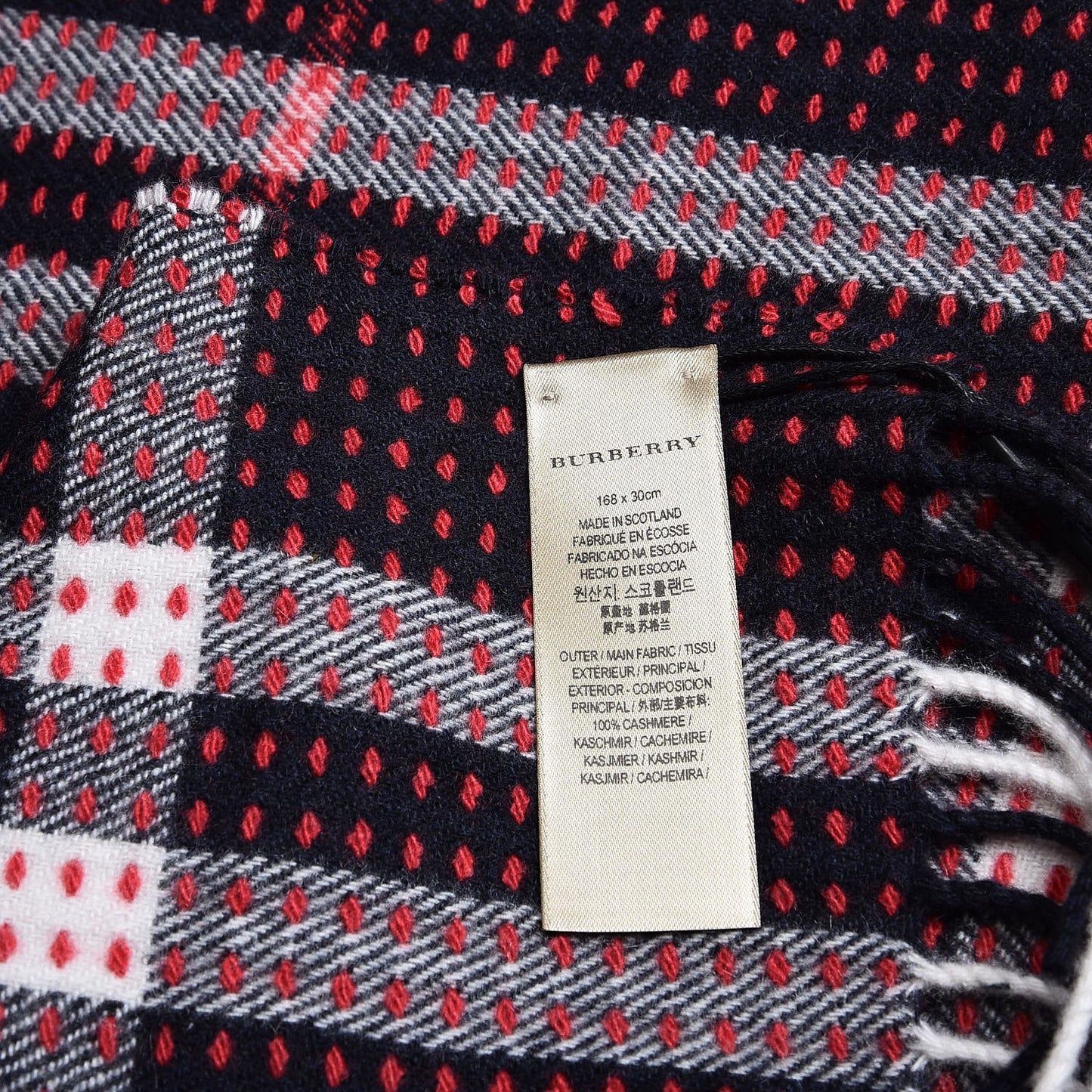 Cashmere Military Stitch Giant Check Scarf Navy