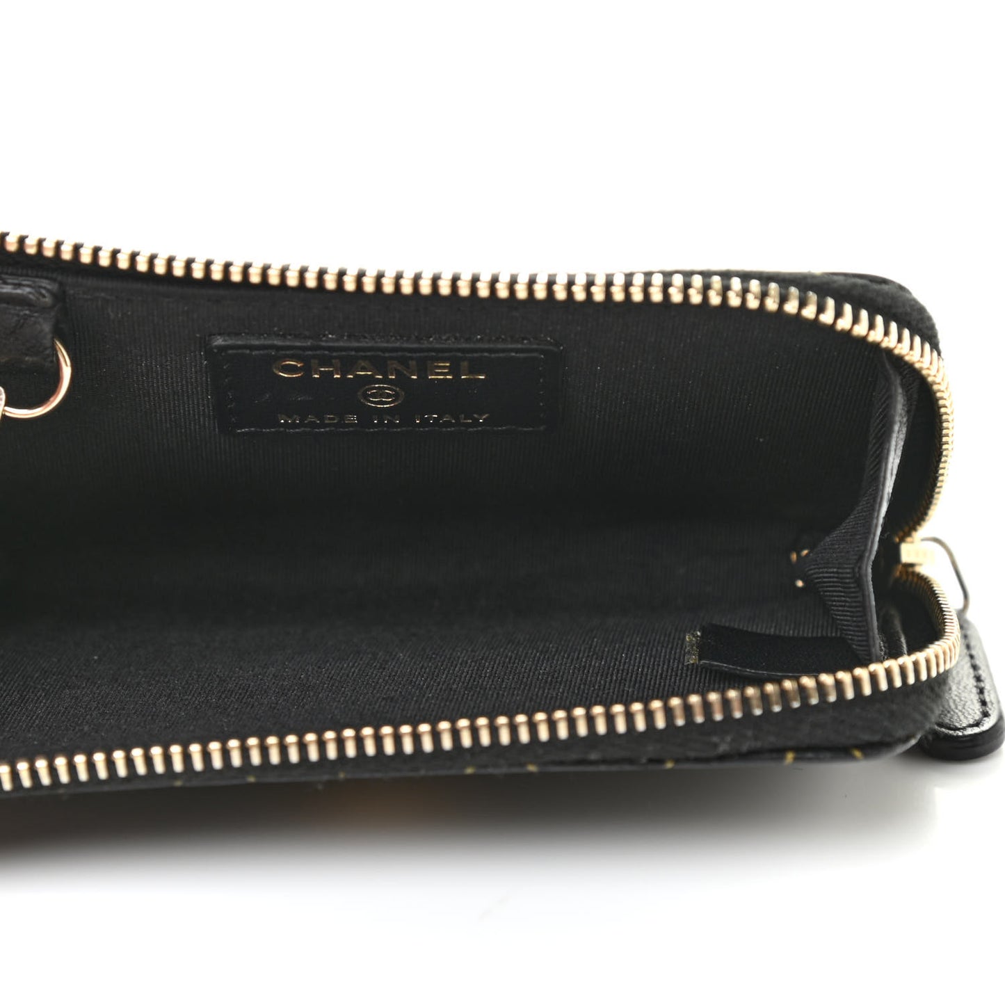 Lambskin Camellia Embossed Key Holder Case Black Gold