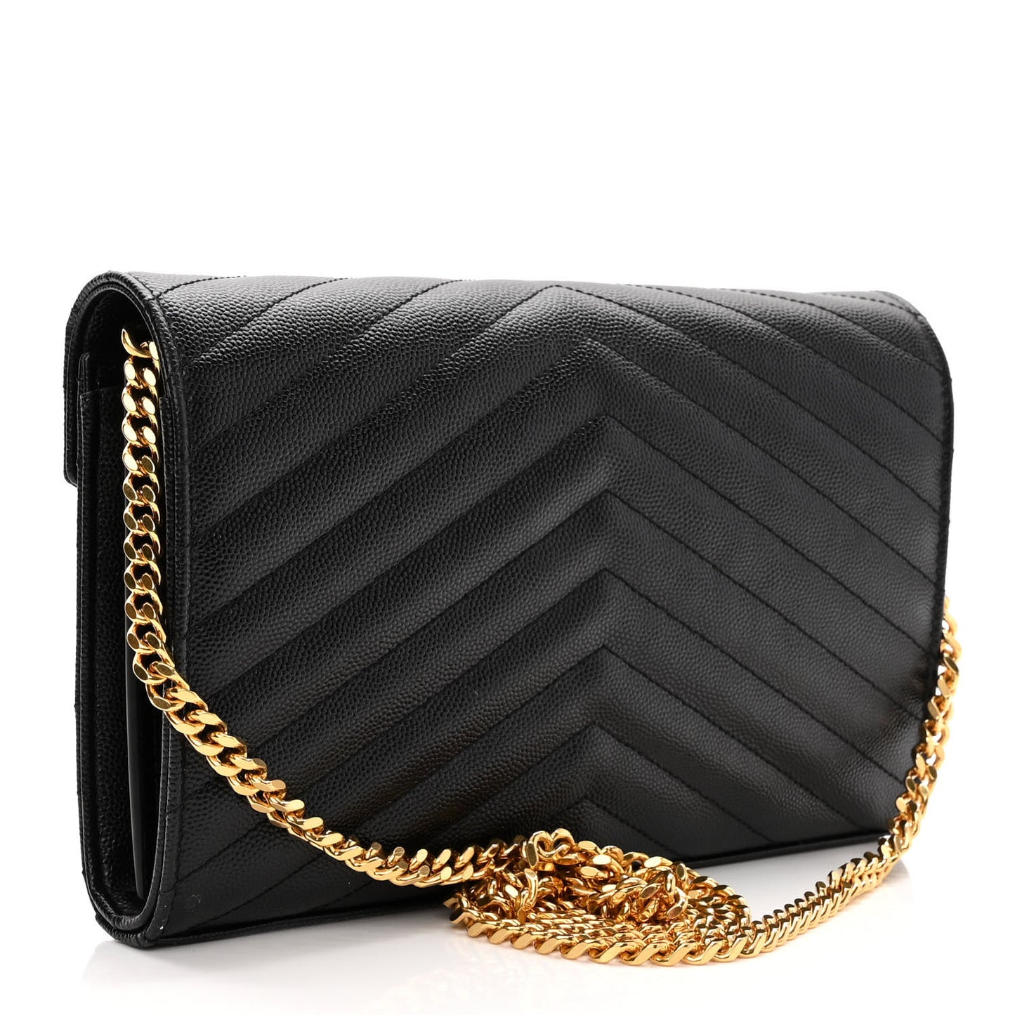 Grain De Poudre Matelasse Chevron Monogram Chain Wallet Black