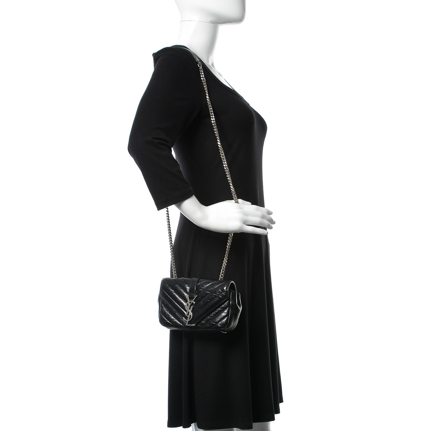 Sheepskin Matelasse Chevron Monogram Classic Baby Chain Bag Black