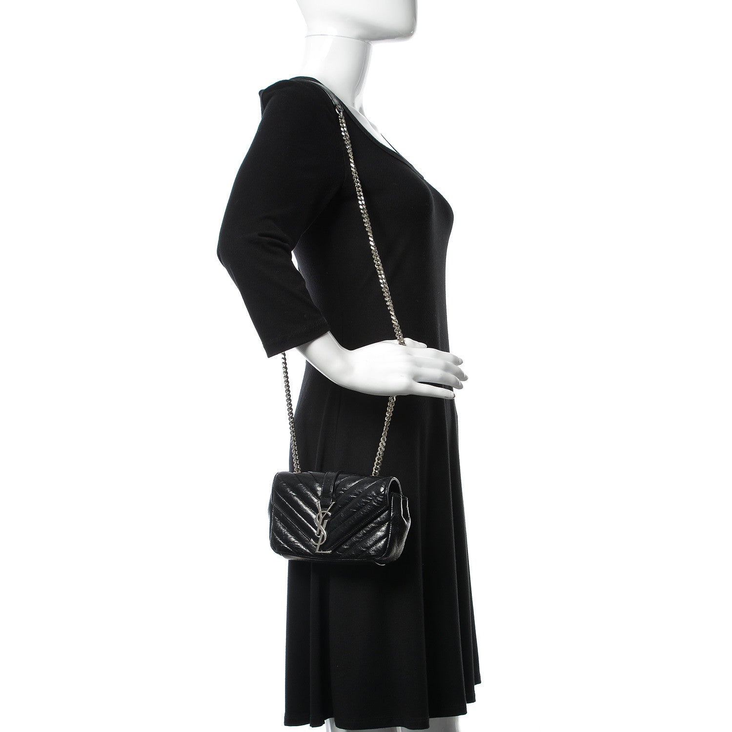 Saint Laurent Sheepskin Matelasse Chevron Monogram Classic Baby Chain Bag Black 2 of 10