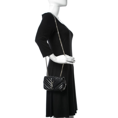 Saint Laurent Sheepskin Matelasse Chevron Monogram Classic Baby Chain Bag Black 2 of 10