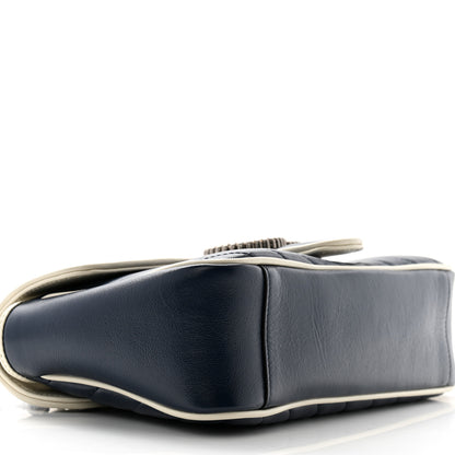 Gucci Vintage Effect Calfskin Matelasse Diagonal Small Torchon GG Marmont Shoulder Bag Blue Agata Mystic White 9 of 11