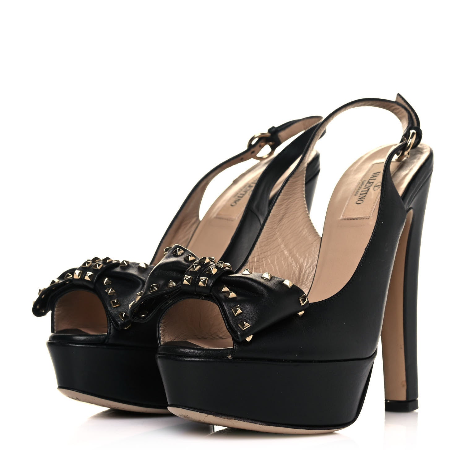 Valentino Garavani Nappa Rockstud Peep Toe Bow Platform Pumps 38 Black 3 of 10