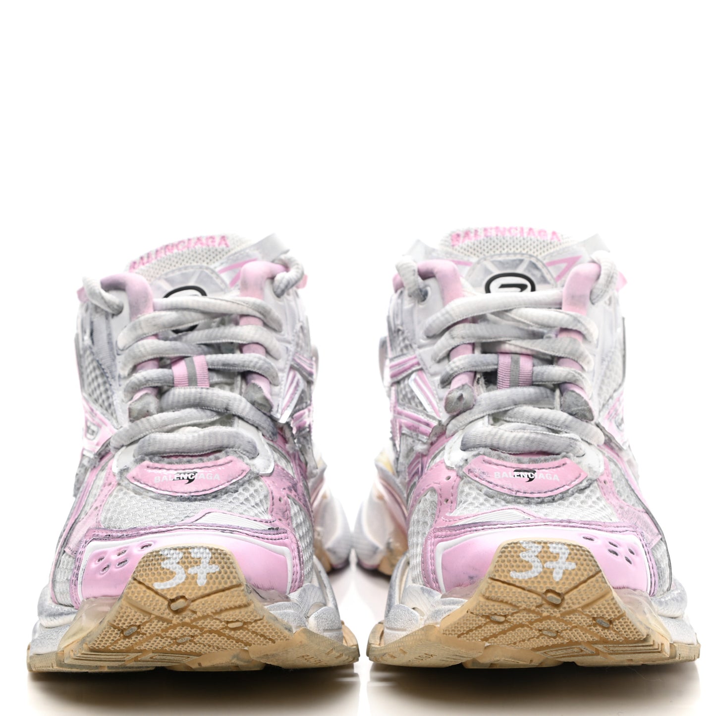 Mesh Rubber Distressed Womens Runner Sneakers 37 White Pink Beige