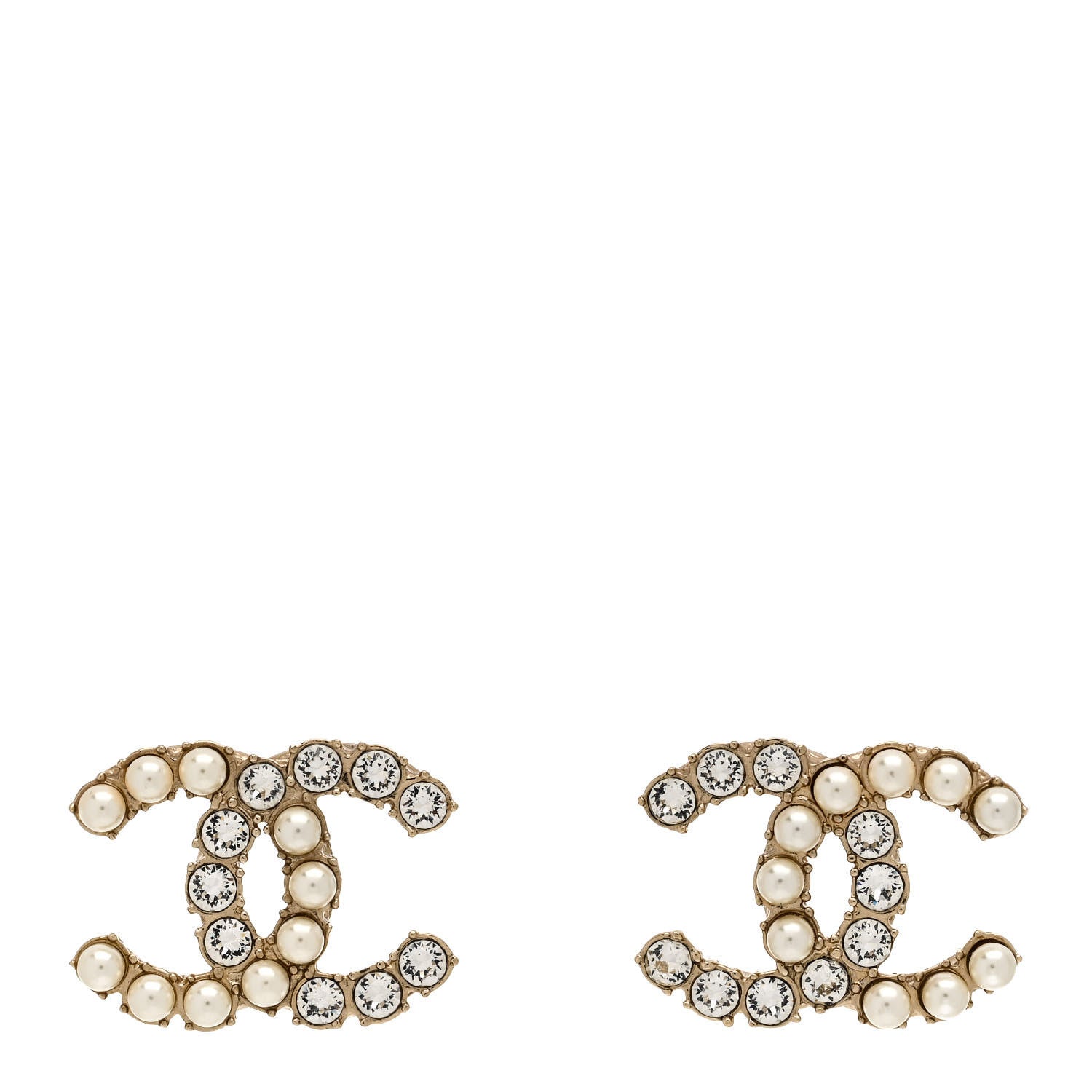 Chanel Crystal Pearl CC Dazzling Domino Earrings Gold 1 of 5