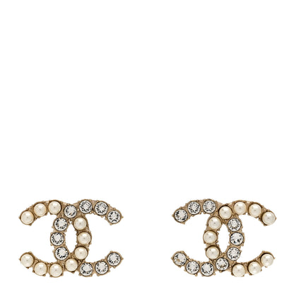 Chanel Crystal Pearl CC Dazzling Domino Earrings Gold 1 of 5