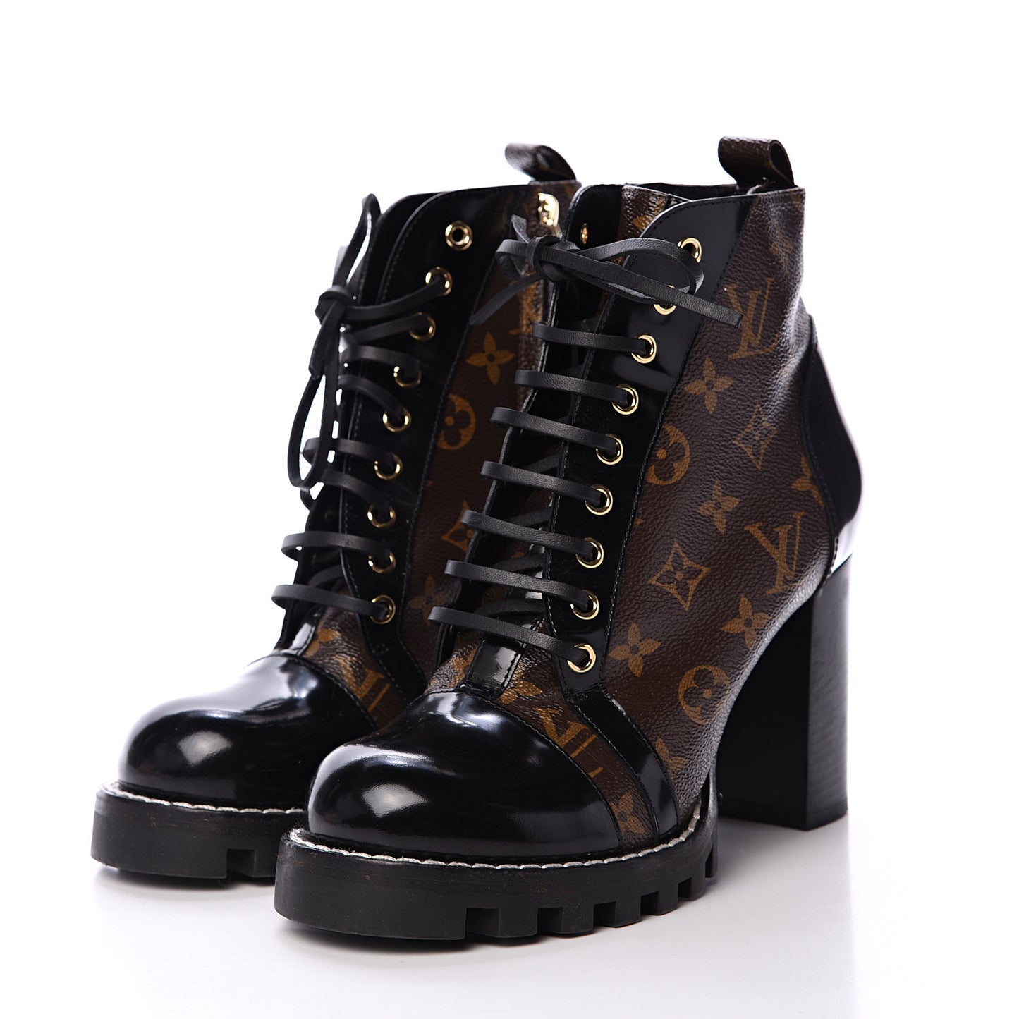 Patent Calfskin Monogram Star Trail Ankle Boots 40 Black