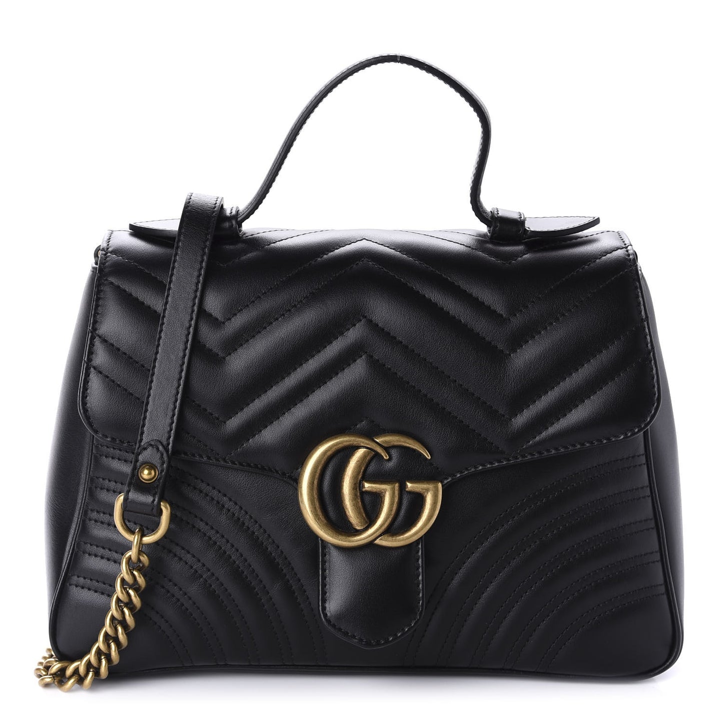 Calfskin Matelasse Small GG Marmont Top Handle Shoulder Bag Black