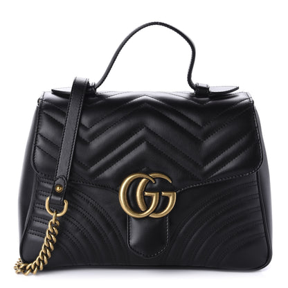 Gucci Calfskin Matelasse Small GG Marmont Top Handle Shoulder Bag Black 1 of 11
