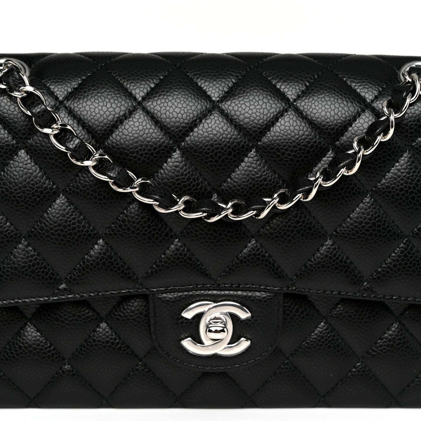 Caviar Quilted Medium Double Flap Black